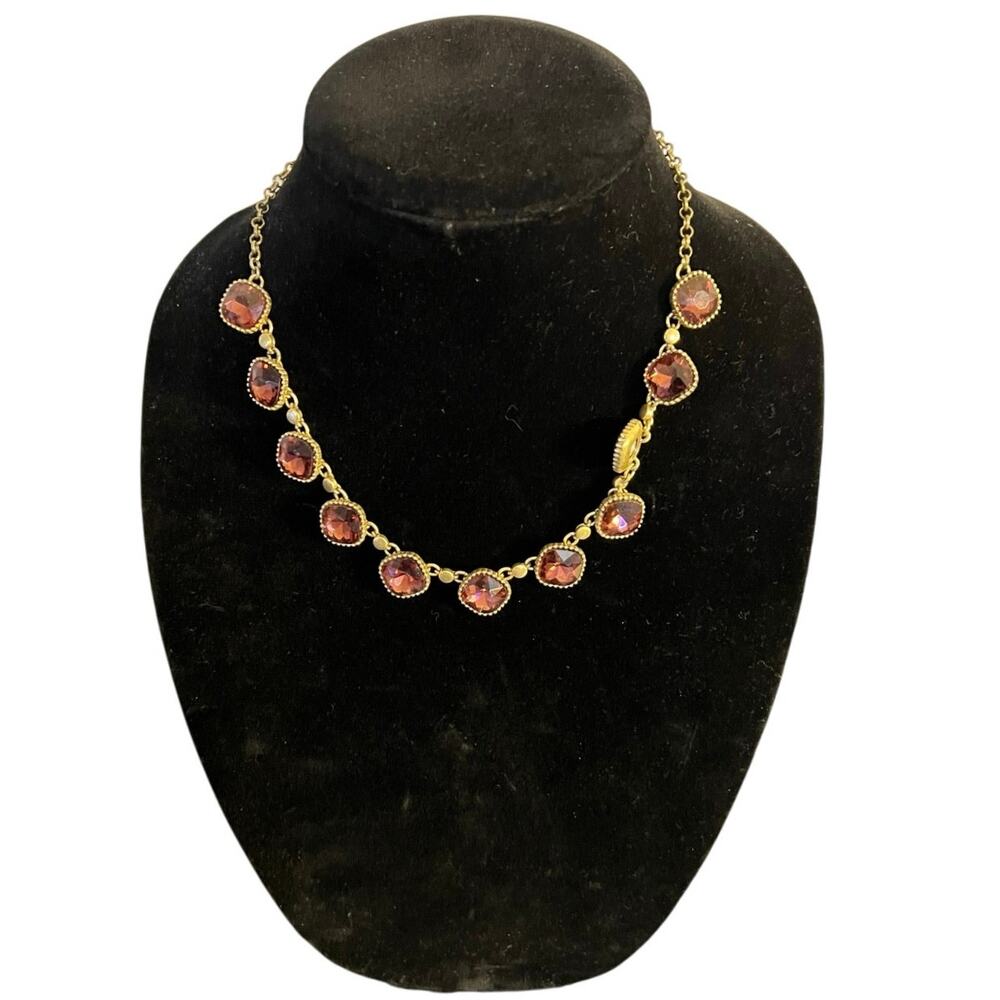 Loft Burgundy and Gold Tone Pendant Charm Necklace